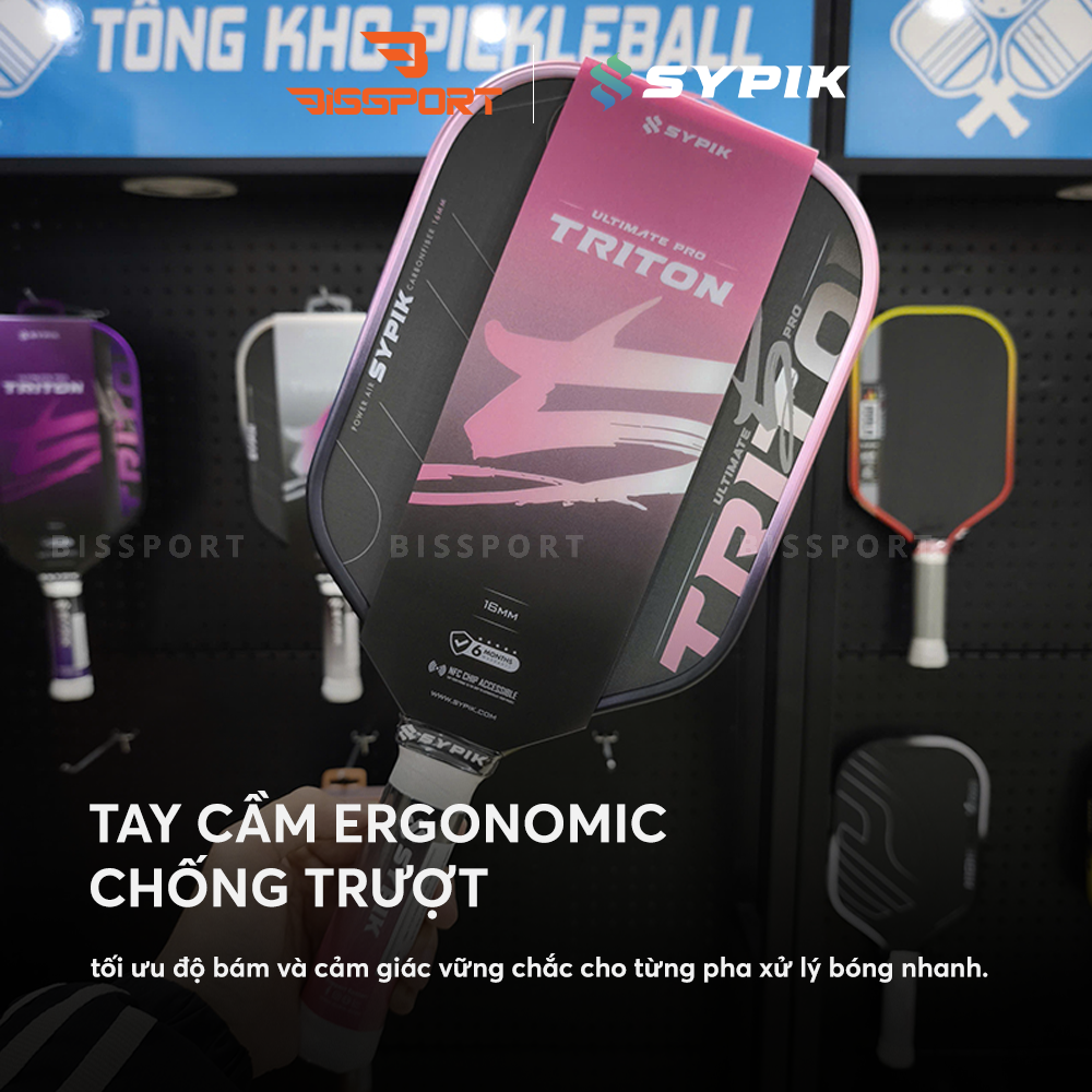 Vợt Pickleball Sypik Triton 5 Chính Hãng – Hồng - Đa Màu Sắc – Bền, Ổn Định - Mặt Carbon Siêu Nhám - Giữ Bóng Lâu- Kiểm Soát